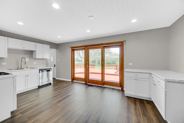 1595 Highland Blvd, Hoffman Estates, IL 60169 - kitchen with a sink, dark wood finished floors, white cabinetry, and dishwasher