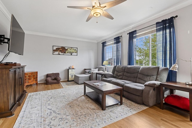 1000 Salvia Ln, Joliet, IL 60431 - living area featuring crown molding, light wood-type flooring, and a ceiling fan