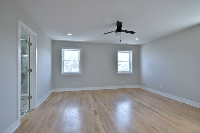 2123 N Austin Ave, Chicago, IL 60639 - unfurnished room with recessed lighting, baseboards, ceiling fan, and light wood-type flooring