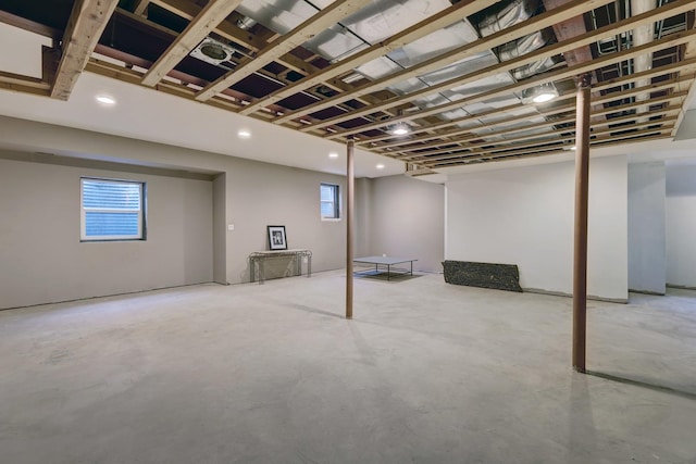 below grade area featuring recessed lighting and a wealth of natural light