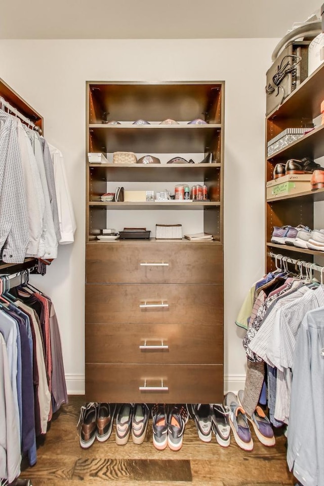 walk in closet featuring dark wood-style floors