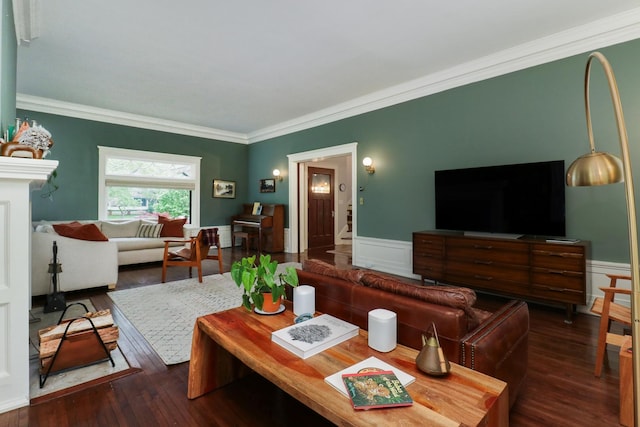 1314 E Washington St, Bloomington, IL 61701 - living room with ornamental molding, wood finished floors, and a wainscoted wall