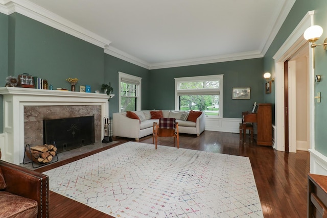1314 E Washington St, Bloomington, IL 61701 - living area featuring ornamental molding and dark wood-style floors