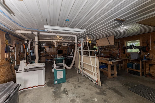 basement featuring a workshop area