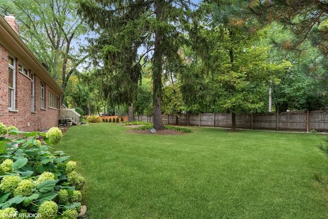 view of yard with a fenced backyard
