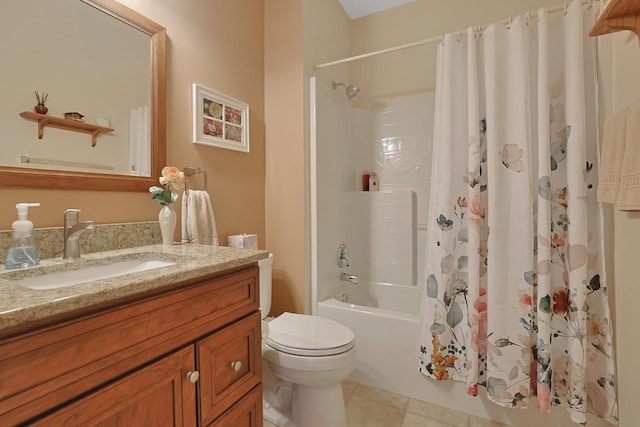 12951 Bull Ridge Dr, Huntley, IL 60142 - full bathroom featuring tile patterned floors, shower / bath combo with shower curtain, vanity, and toilet