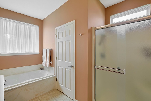12951 Bull Ridge Dr, Huntley, IL 60142 - bathroom featuring tile patterned flooring, a stall shower, and a bath