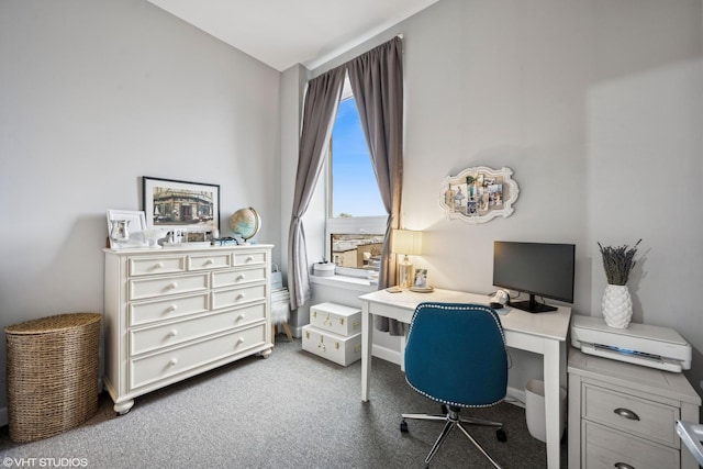 view of carpeted home office