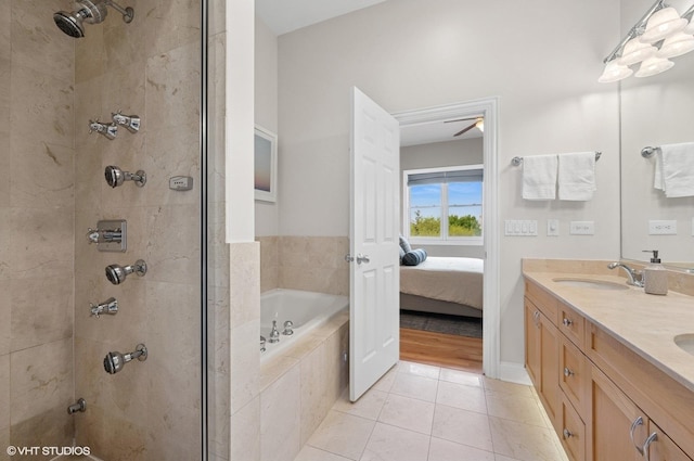 1717 W Newport Ave Unit 5, Chicago, IL 60657 - full bathroom featuring a garden tub, tiled shower, tile patterned flooring, ensuite bathroom, and double vanity