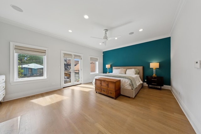 1924 N Wolcott Ave, Chicago, IL 60622 - bedroom with access to outside, crown molding, light wood-style floors, baseboards, and recessed lighting