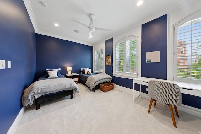 1924 N Wolcott Ave, Chicago, IL 60622 - bedroom with carpet floors, baseboards, ornamental molding, ceiling fan, and recessed lighting