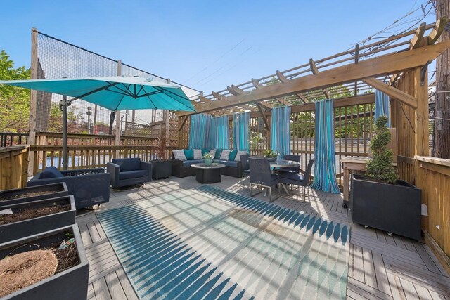 1924 N Wolcott Ave, Chicago, IL 60622 - wooden terrace featuring an outdoor hangout area and a pergola