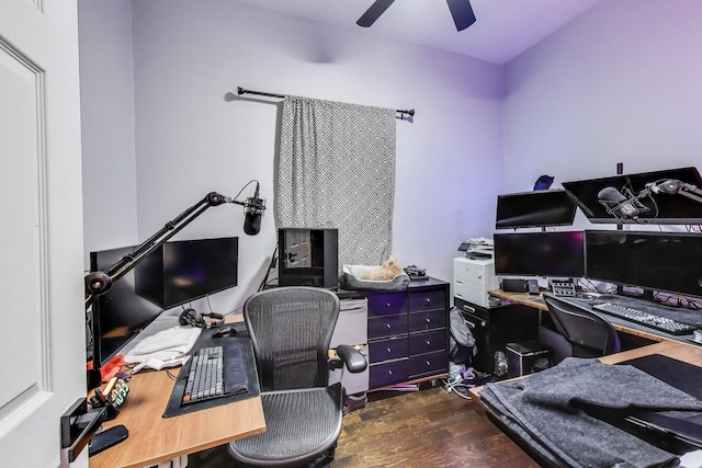 2437 W Taylor St, Chicago, IL 60612 - home office featuring dark wood-type flooring and ceiling fan
