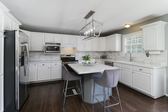 kitchen featuring a sink, appliances with stainless steel finishes, white cabinets, and tasteful backsplash