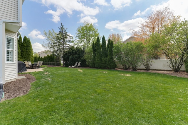 view of yard with a patio area and fence