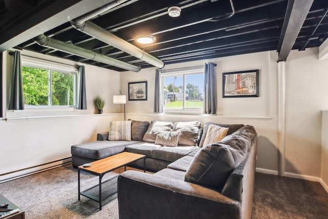 38622 N Drexel Blvd, Antioch, IL 60002 - living area featuring carpet flooring, a baseboard radiator, and baseboards