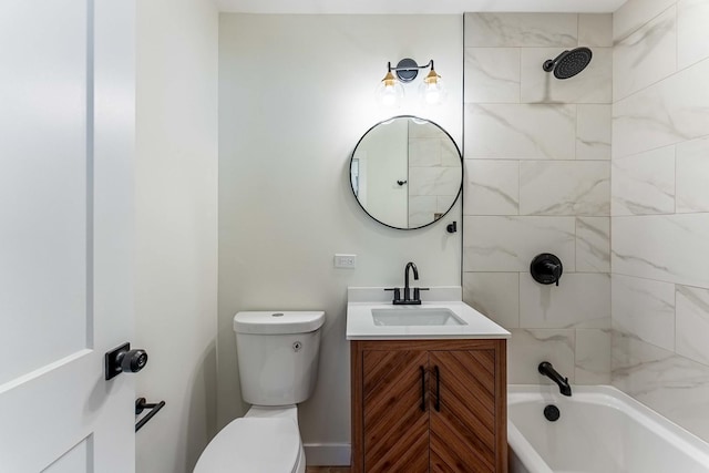 full bathroom with vanity, toilet, and  shower combination