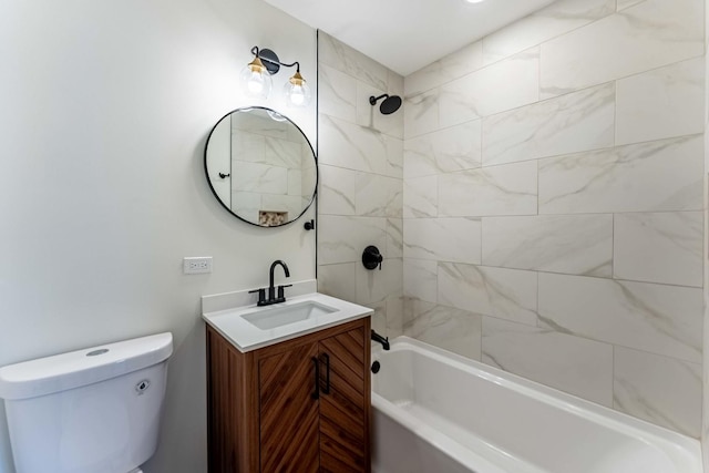 full bathroom featuring vanity,  shower combination, and toilet