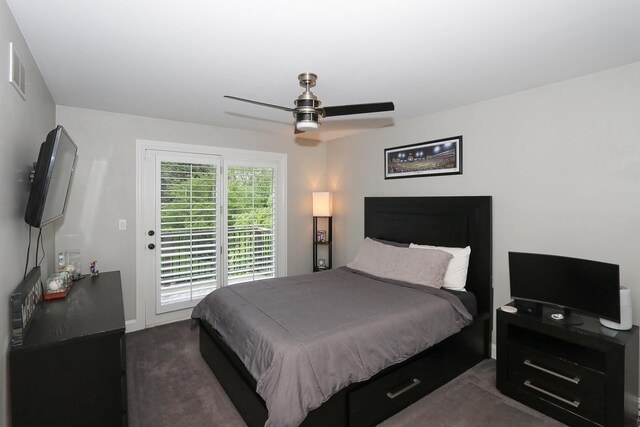 67 Katrina Ln, Sleepy Hollow, IL 60118 - bedroom featuring dark carpet, a ceiling fan, and access to exterior