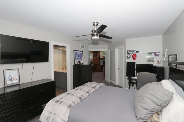 67 Katrina Ln, Sleepy Hollow, IL 60118 - bedroom featuring ceiling fan, an office area, and connected bathroom