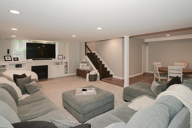 67 Katrina Ln, Sleepy Hollow, IL 60118 - living room featuring stairway, recessed lighting, and baseboards