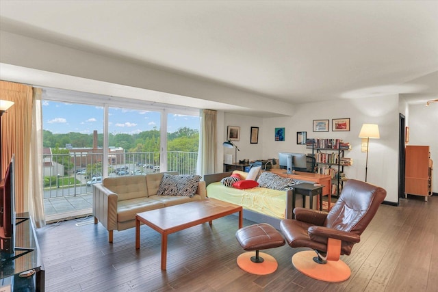 living area with plenty of natural light and wood finished floors