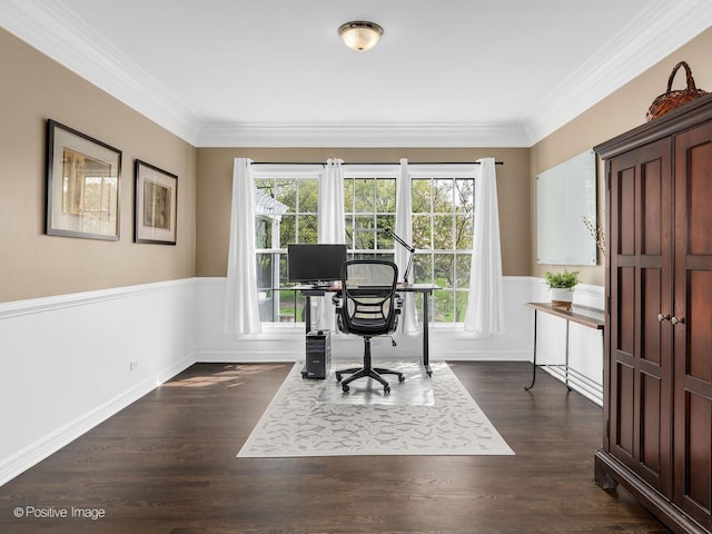 1301 Hawkins Ct, Saint Charles, IL 60174 - home office with ornamental molding, wainscoting, and dark wood-style floors