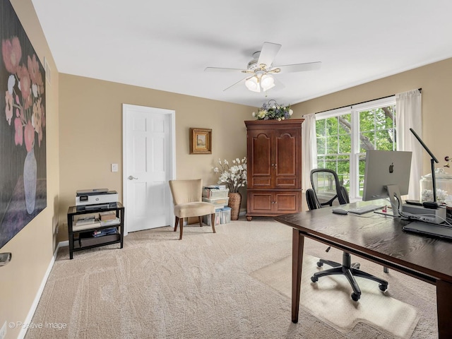 1301 Hawkins Ct, Saint Charles, IL 60174 - office area featuring light carpet, baseboards, and a ceiling fan