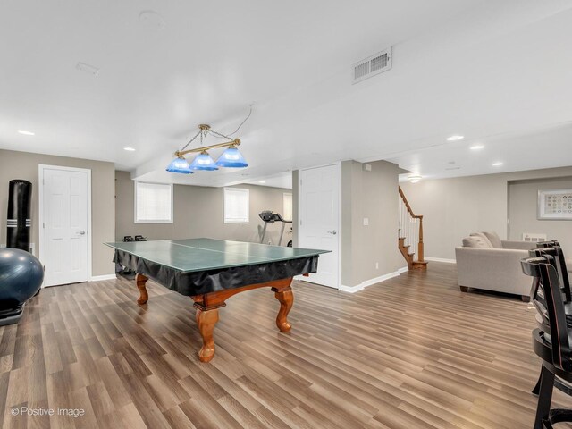 1301 Hawkins Ct, Saint Charles, IL 60174 - rec room featuring pool table, recessed lighting, light wood-style flooring, baseboards, and visible vents