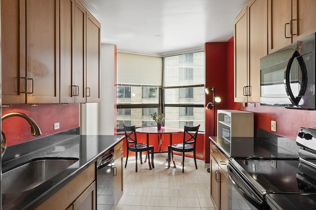 400 E Ohio St Unit 3203, Chicago, IL 60611 - kitchen featuring stainless steel dishwasher, black microwave, a sink, light tile patterned floors, and range with electric cooktop