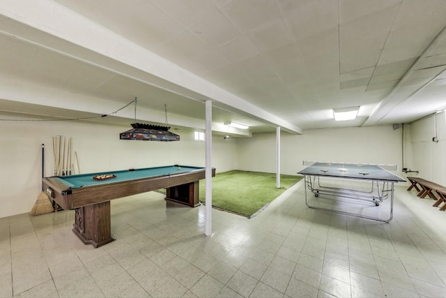 playroom with tile patterned floors and billiards table