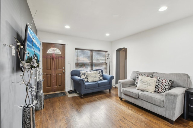 living area featuring recessed lighting and wood finished floors