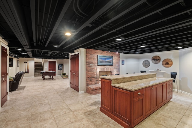 2S546 Heaton Dr, Batavia, IL 60510 - welcome area featuring pool table, brick wall, and a fireplace