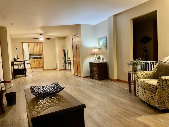 519 N Main St Unit 4Bn, Glen Ellyn, IL 60137 - living area with a ceiling fan, light wood-style flooring, and baseboards