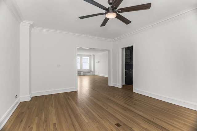 3300 N Lake Shore Dr Unit 12B, Chicago, IL 60657 - empty room with ornamental molding, a ceiling fan, wood finished floors, and baseboards