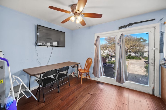 114 Pilgrim Ct, Bolingbrook, IL 60440 - office featuring ceiling fan, wood finished floors, and baseboards
