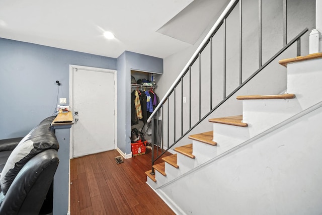114 Pilgrim Ct, Bolingbrook, IL 60440 - stairs with wood finished floors, baseboards, and recessed lighting
