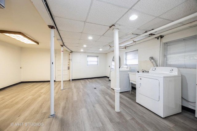 1521 Cuyler Ave, Berwyn, IL 60402 - laundry room with washing machine and dryer, light wood finished floors, recessed lighting, and baseboards