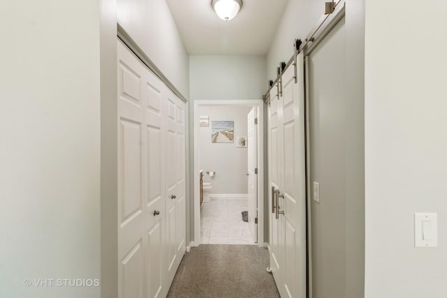 1674 Francis Dr, Pingree Grove, IL 60140 - corridor featuring a barn door and carpet flooring