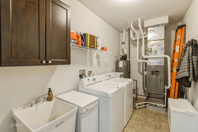 1674 Francis Dr, Pingree Grove, IL 60140 - washroom with washer and dryer, water heater, cabinet space, and light tile patterned flooring