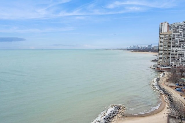 view of water feature featuring a beach view