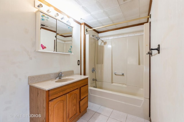 21822 Merrill Ave, Sauk Village, IL 60411 - bathroom with tile patterned floors, tub / shower combination, vanity, and ornamental molding
