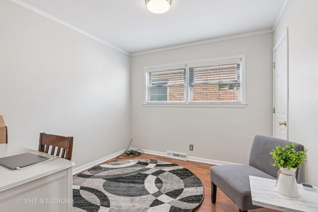 6223 S Rutherford Ave, Chicago, IL 60638 - office space featuring crown molding, baseboards, visible vents, and wood finished floors