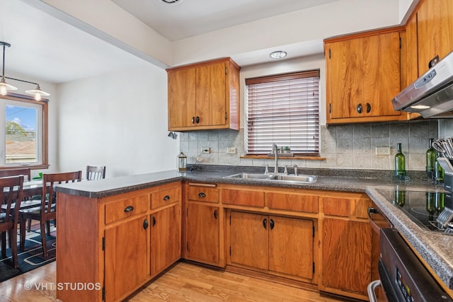 6223 S Rutherford Ave, Chicago, IL 60638 - kitchen featuring a sink, range hood, brown cabinets, and oven