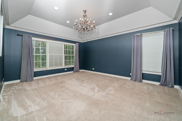 590 Academy Woods Dr, Lake Forest, IL 60045 - unfurnished room with a tray ceiling, a chandelier, carpet, and recessed lighting