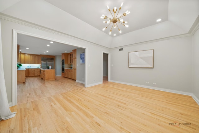 590 Academy Woods Dr, Lake Forest, IL 60045 - unfurnished living room featuring a chandelier, light wood-type flooring, and recessed lighting