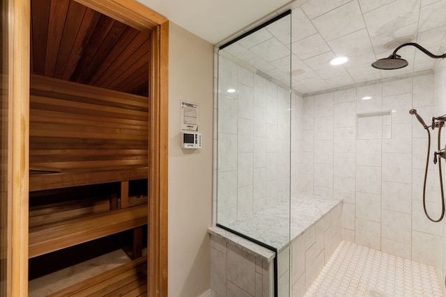 sauna / steam room with recessed lighting