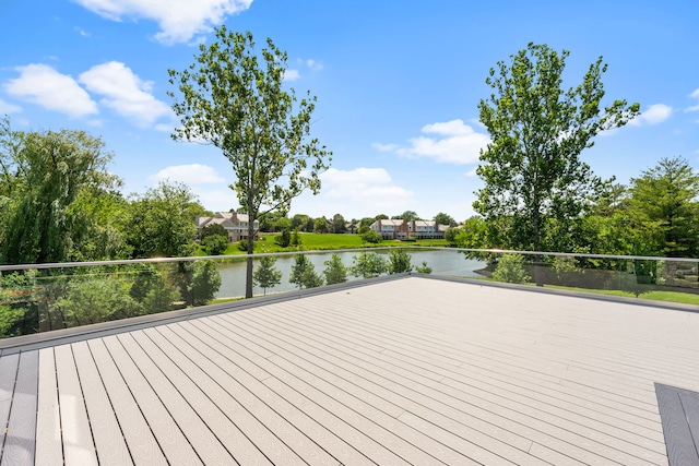 wooden terrace with a water view
