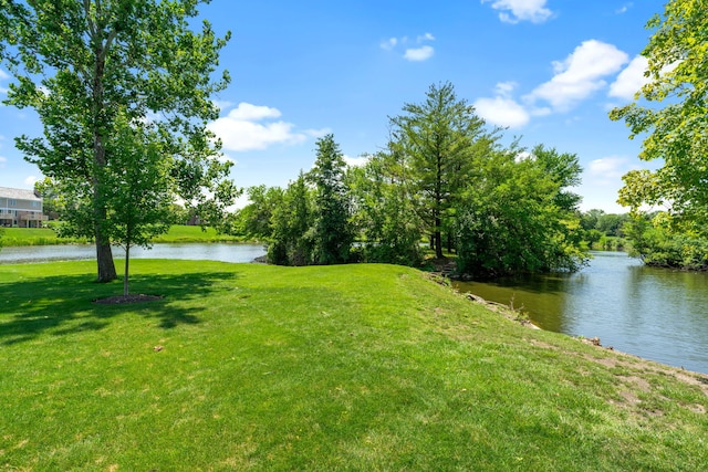 view of yard with a water view