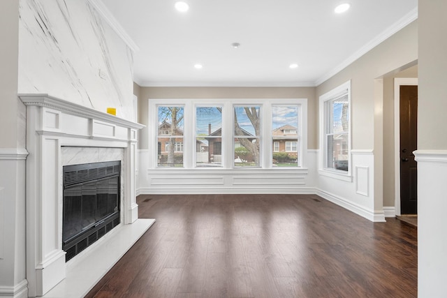 8543 S Laflin St, Chicago, IL 60620 - unfurnished living room featuring a fireplace, recessed lighting, wood finished floors, and a wealth of natural light